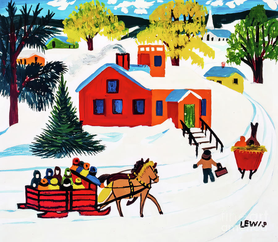 Schoolhouse in Winter by Maud Lewis early 1960s Painting by Maud Lewis