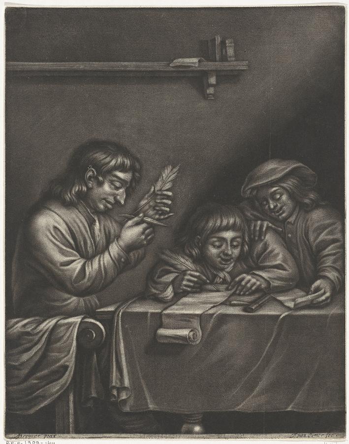 Schoolmaster cuts his pen, Jan van Somer, after Adriaen Brouwer, 1655 ...