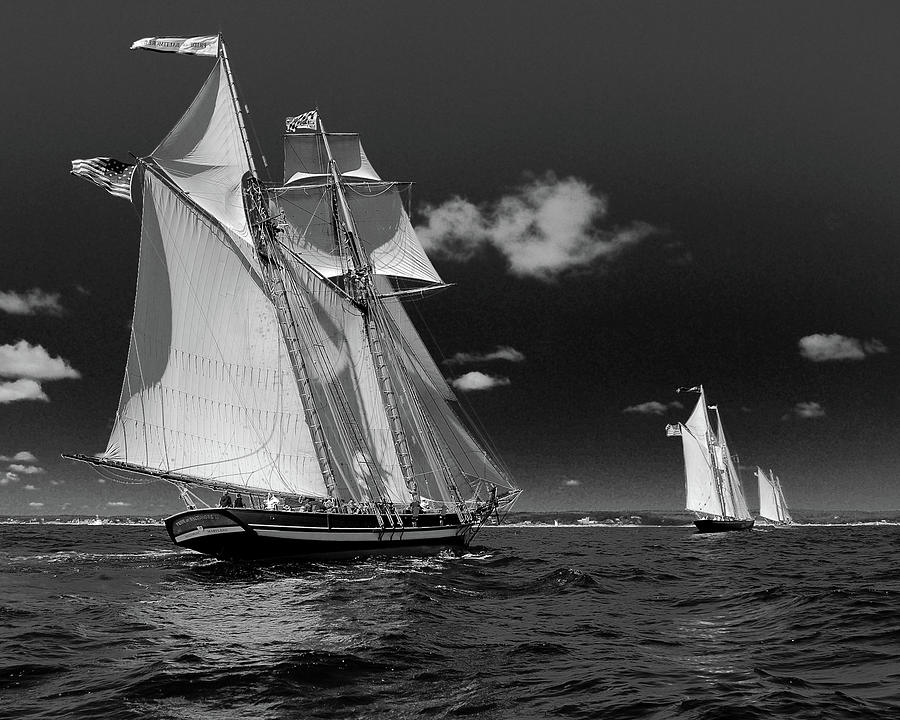 Schooner Race in Black and White Photograph by Peggie Strachan