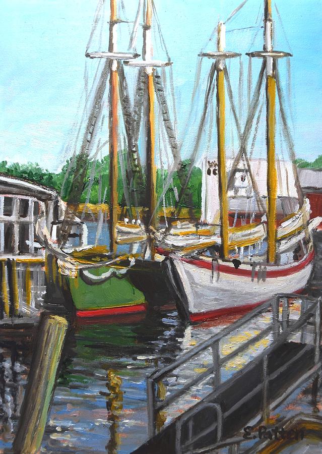 Schooners By The Dock Painting by Eileen Patten Oliver