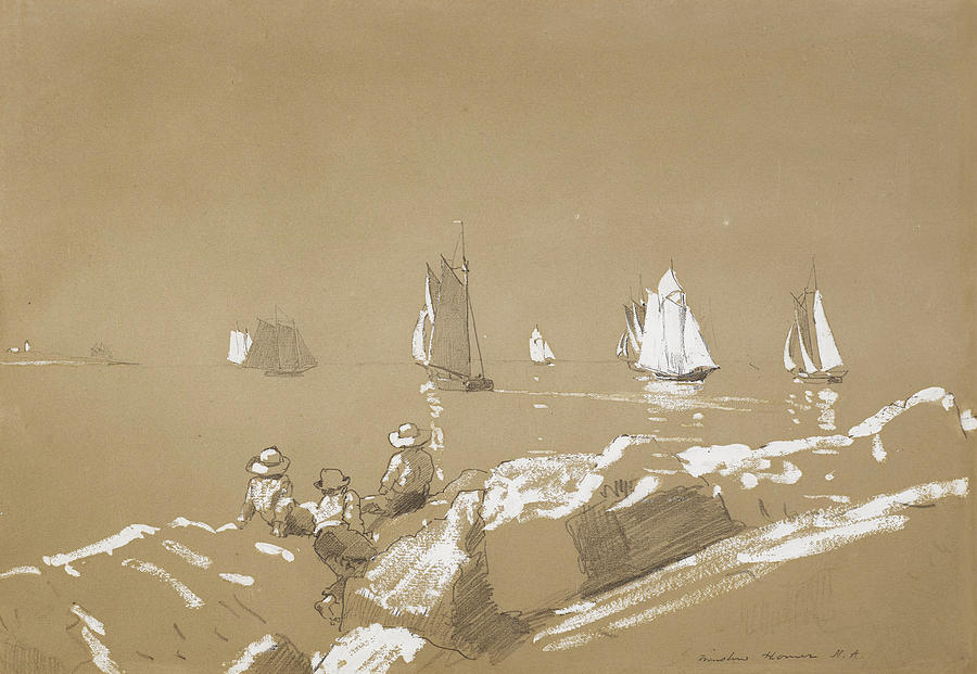 Schooners in Gloucester Harbor Drawing by Winslow Homer