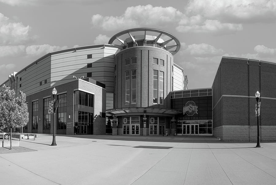 Schottenstein Center at Ohio State University in black and white Photograph by Eldon McGraw