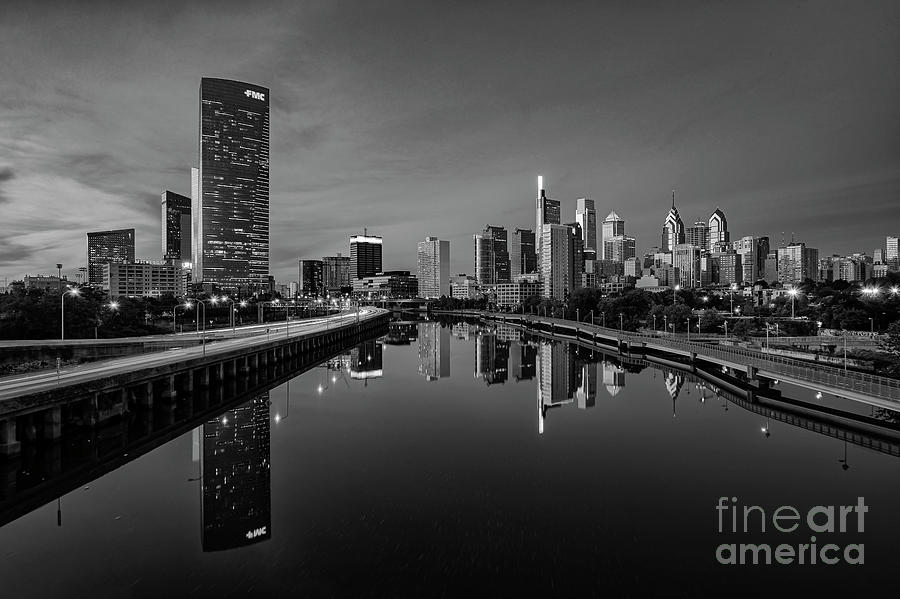Schuylkill River Reflection at Dusk 2 Photograph by Bob Phillips