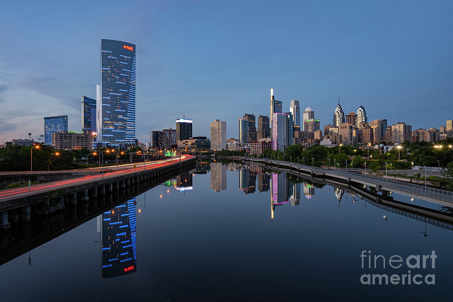 Schuylkill River Reflection at Dusk Photograph by Bob Phillips