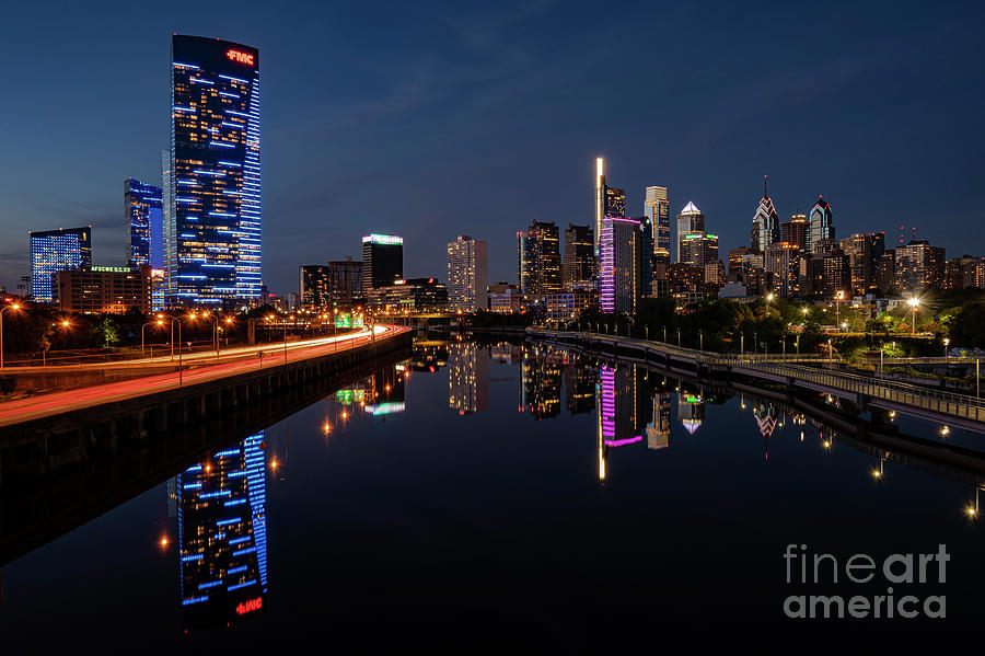 Schuylkill River Reflection at Night  Photograph by Bob Phillips
