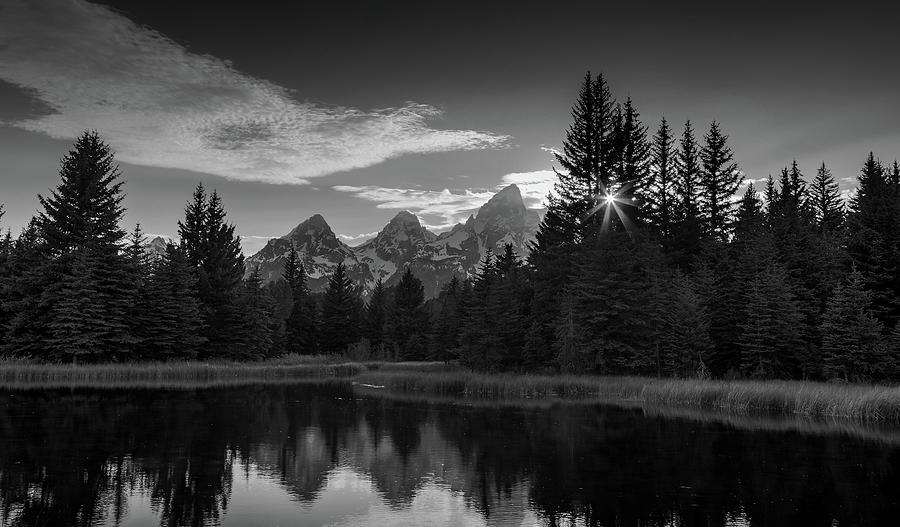 Schwabachers Reflection Sunrise Black And White Photograph by Dan Sproul