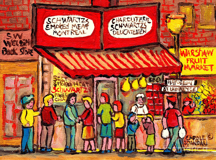 Schwartzs Deli Famous Montreal Sandwich Shops Paintings Rue St Laurent Eateries C Spandau Artist Painting by Carole Spandau