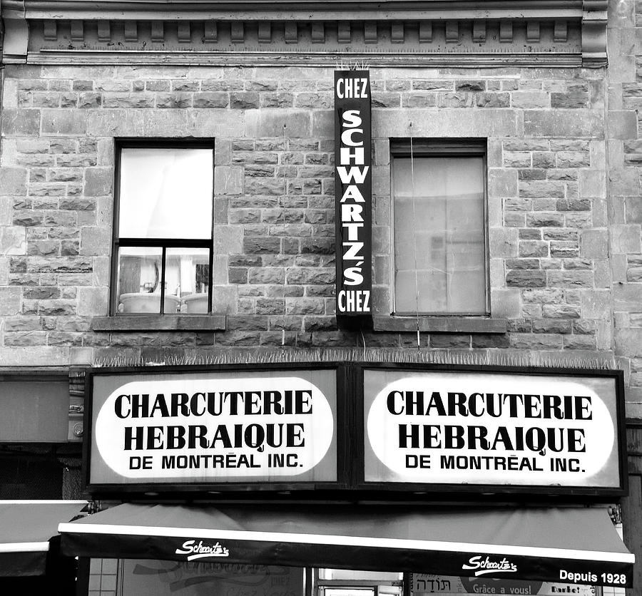 Schwartzs Deli in Montreal - Monochrome Photograph by Brendan Reals
