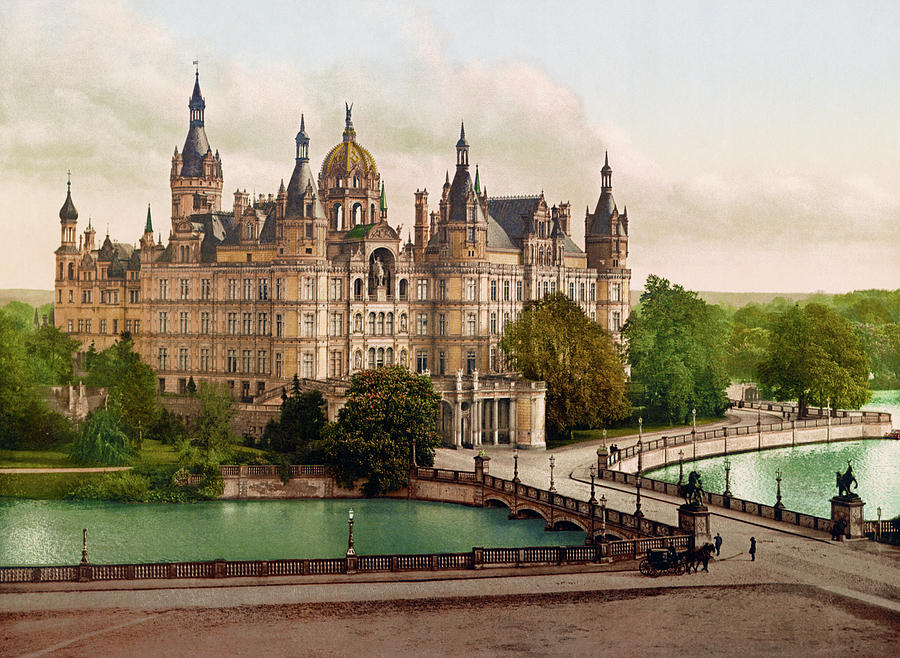 Schwerin Castle Germany - Neuschwanstein Of The North - Circa 1900 Photochrom Photograph by War Is Hell Store