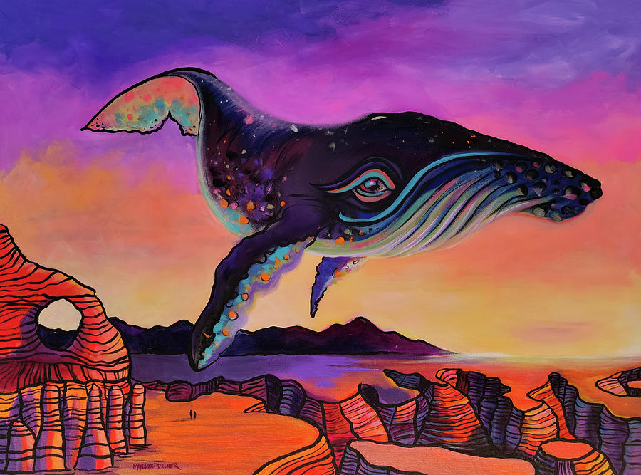 Sci-Fi Space Whale Singing in the Desert Morning Painting by Madeline Dillner