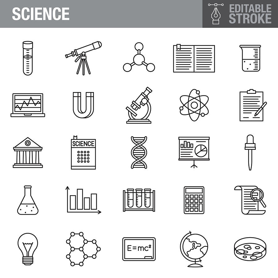 Science Editable Stroke Icon Set Drawing by Bortonia