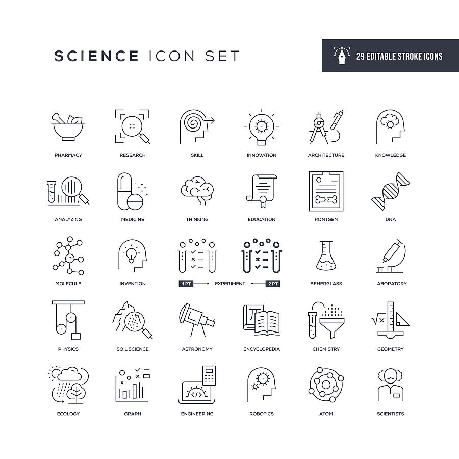 Science Editable Stroke Line Icons Drawing by Enis Aksoy