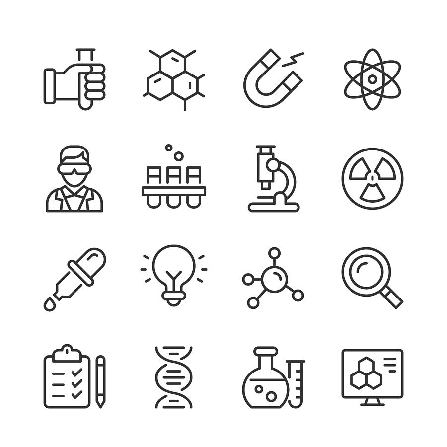 Science Icons — Monoline Series Drawing by RLT_Images