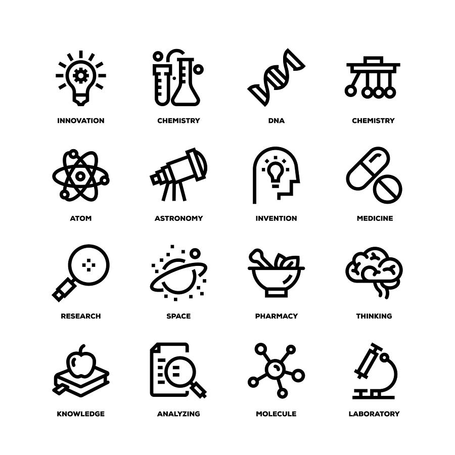 Science Line Icons Drawing by Enis Aksoy