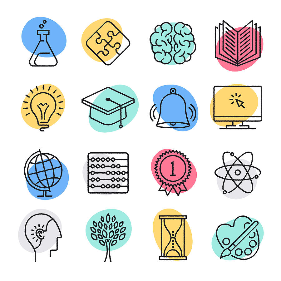 Science Teaching & Reasoning Doodle Style Vector Icon Set Drawing by Denkcreative