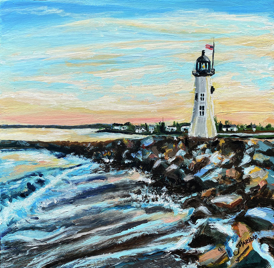 Scituate Lighthouse, Massachusetts Painting By Jill Marino 