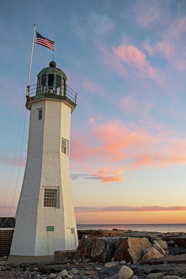 Scituate Lighthouse Scituate Massachusetts South Shore at Sunrise Vertical Photograph by Toby McGuire