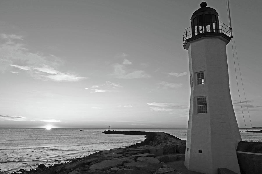 Scituate Lighthouse Scituate Massachusetts South Shore Sun Rising Black and White Photograph by Toby McGuire Scituate Lighthouse Scituate Massachusetts South Shore Sun Rising Black and White Photograph by Toby McGuire