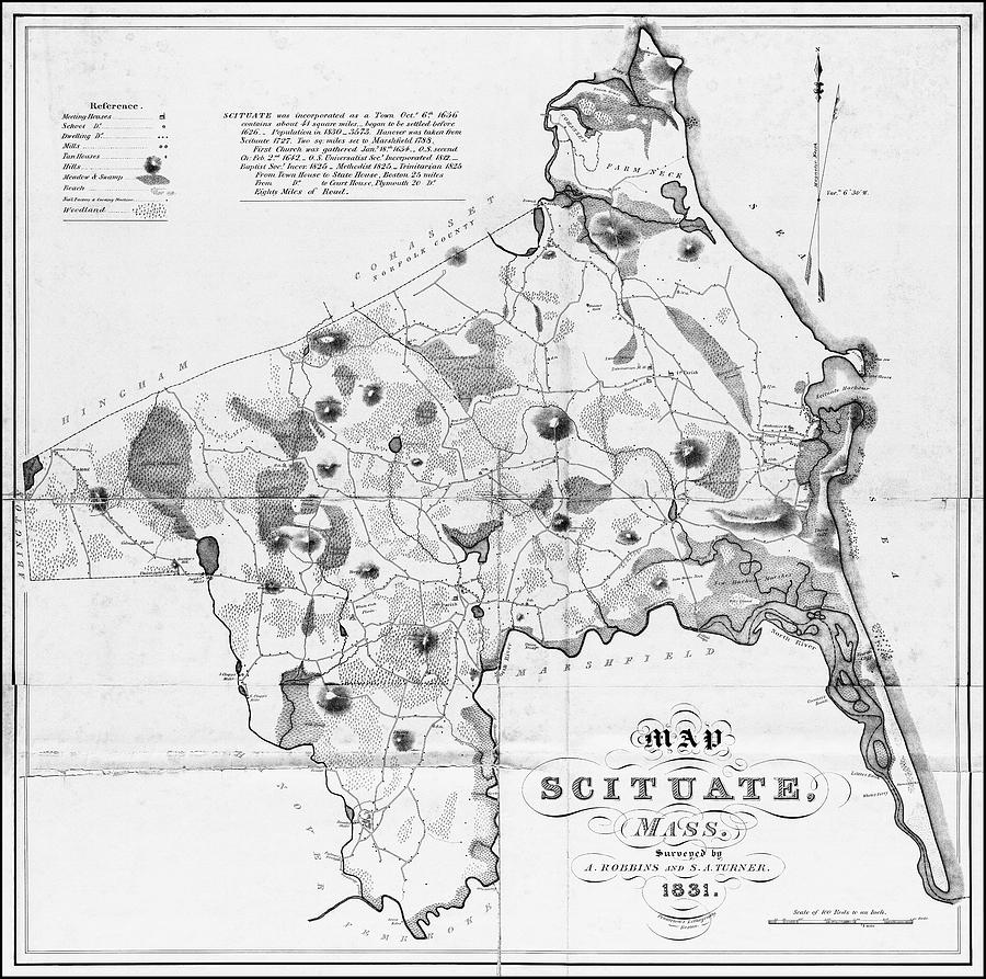 Massachusetts Map Photograph - Scituate Massachusetts Vintage Map 1831 Black and White  by Carol Japp