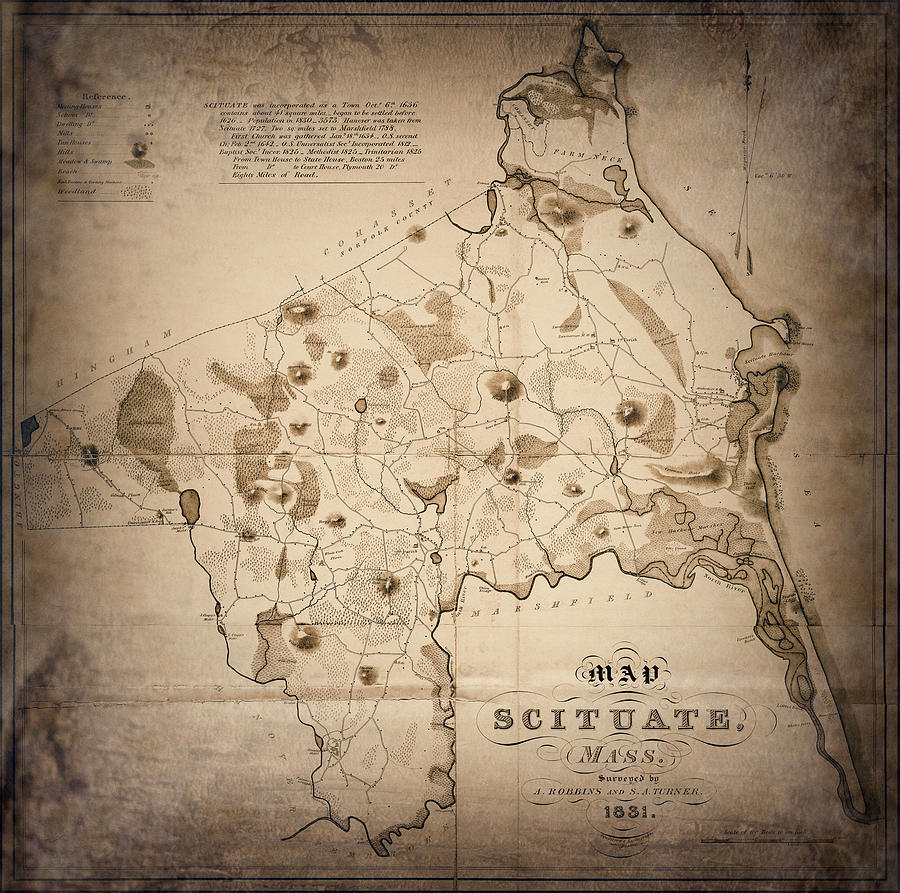 Massachusetts Map Photograph - Scituate Massachusetts Vintage Map 1831 Sepia  by Carol Japp