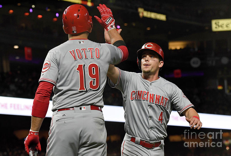 Scooter Gennett and Joey Votto Photograph by Thearon W. Henderson