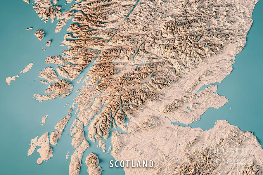 Scotland Central Topographic Map Horizontal 3D Render Neutral Digital ...