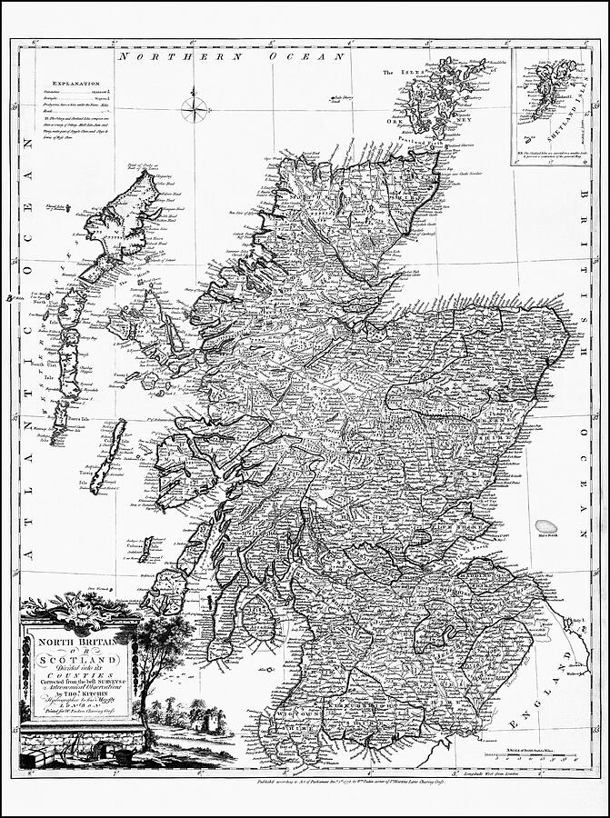 Scotland Vintage Map 1778 Black and White Photograph by Carol Japp - Pixels