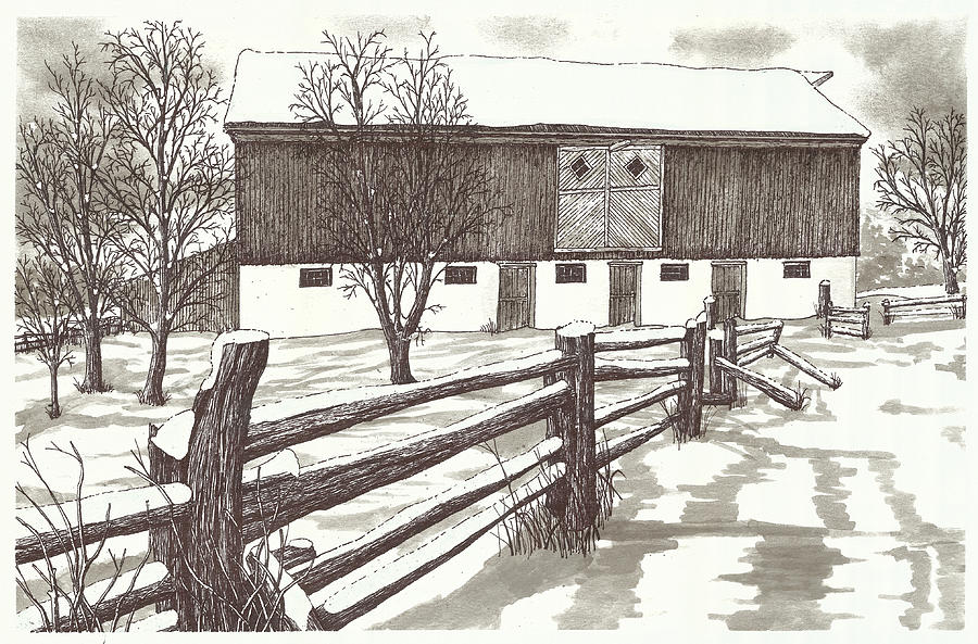 Scotsdale Farm in Winter Drawing by Jonathan Baldock