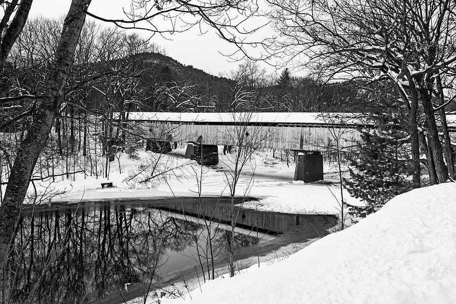 Scott Covered Bridge Townshend Vermont Covered in Snow Black and White Photograph by Toby McGuire