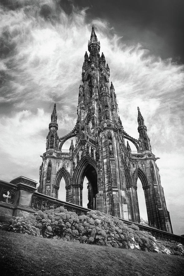 Garden Photograph - Scott Monument Edinburgh Scotland Black and White  by Carol Japp