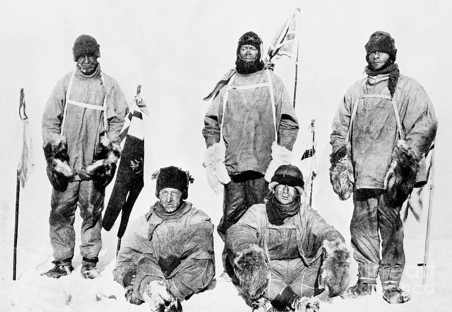 Scott, Wilson, Oates, Bowers and Evans at the South Pole, 1912 Photograph by Herbert Ponting