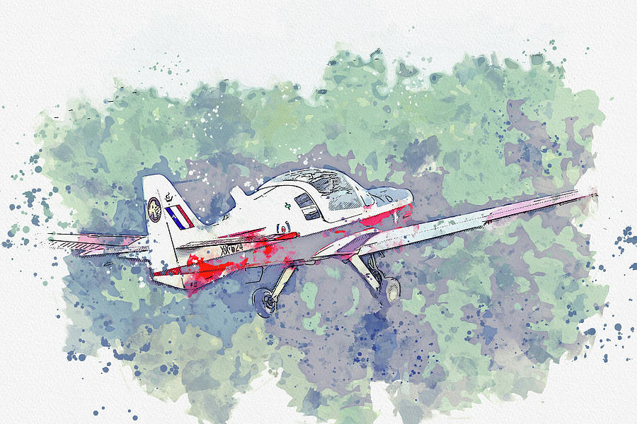 Scottish Aviation Bulldog T G-kdog Xxwar Planes In Watercolor Ca By Ahmet Asar Painting
