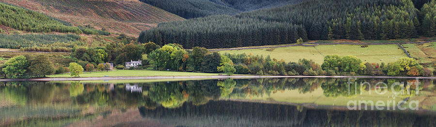 Scottish Cottage and Trees Reflecting in St Marys Loch Panoramic Photograph by Tim Gainey