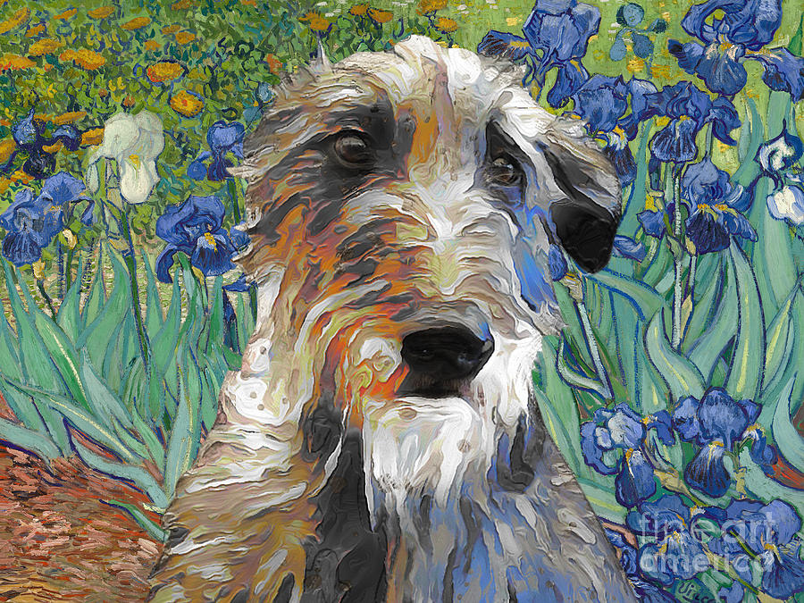 Dog Painting - Scottish Deerhound Van Goh Art Irises by Sandra Sij
