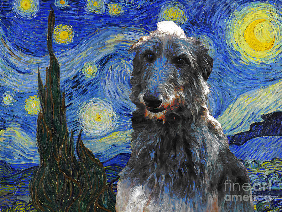 Scottish Deerhound Van Goh Art Starry Night Painting by Sandra Sij
