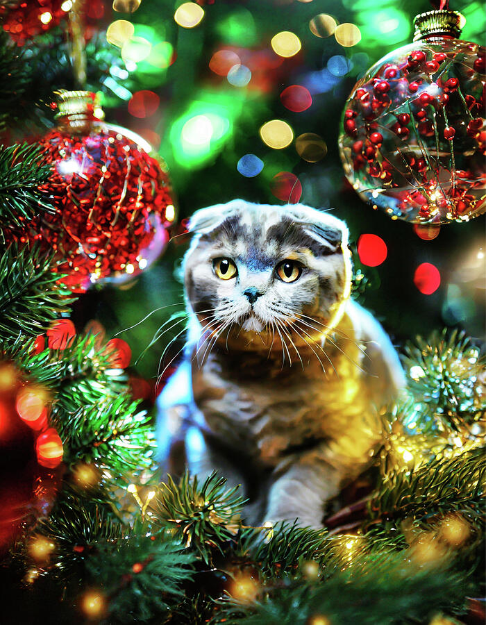 Scottish Fold Cat Glass Christmas Ornament. 1 Digital Art by David Smith