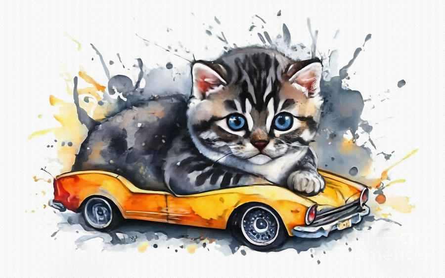 Scottish Fold Kitten Cars Cute Animals Painting by Lowell Harann - Fine ...