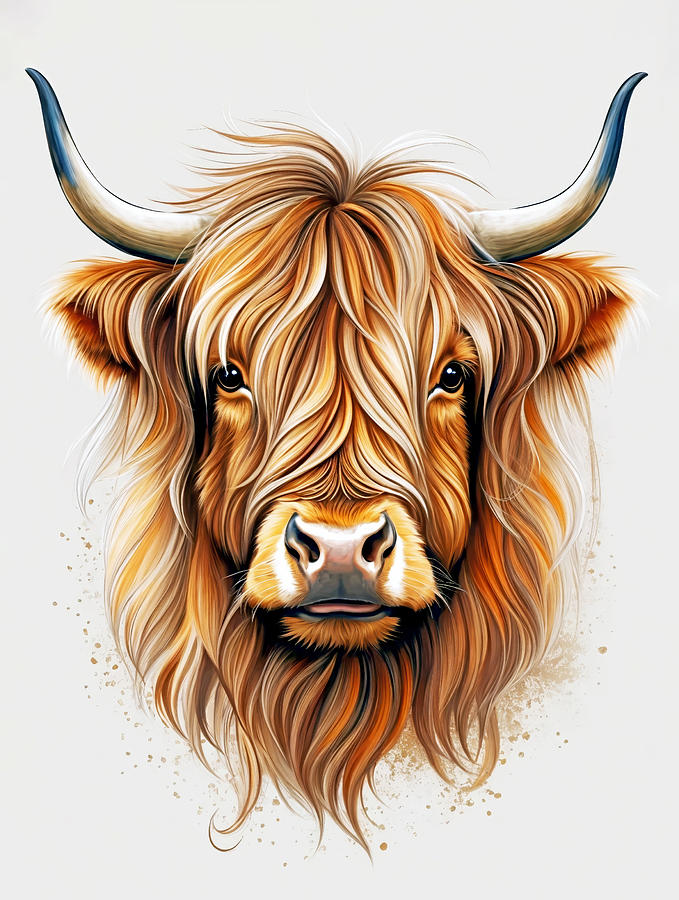 Scottish Highland Cow Head-shot Ai Digital Art by Grant Glendinning
