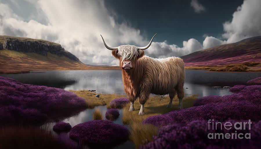 Scottish Highland Cow I Digital Art by Eva Sawyer