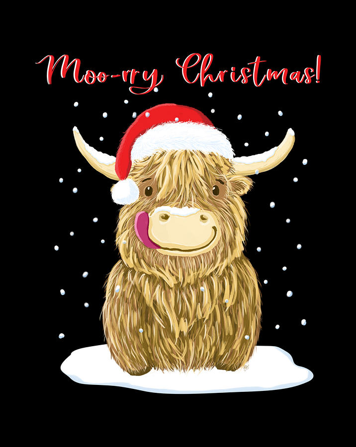 Scottish Highland Cow Merry Christmas Snow Digital Art by Andy Nguyen