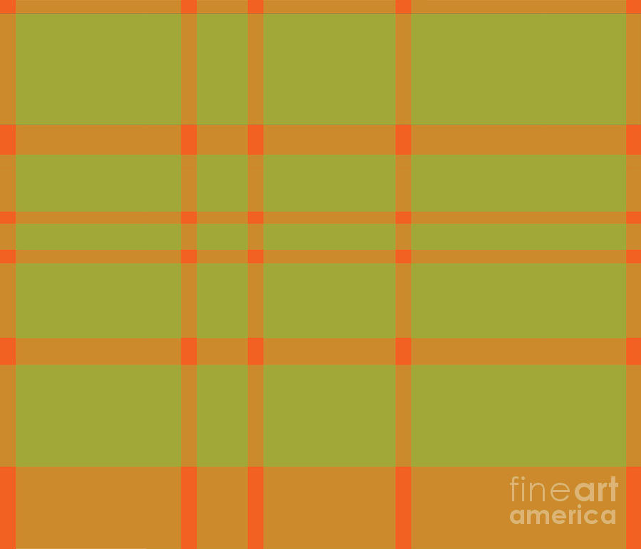 Scottish Kilt Pattern in Olive Green and Orange Digital Art by Patricia Awapara