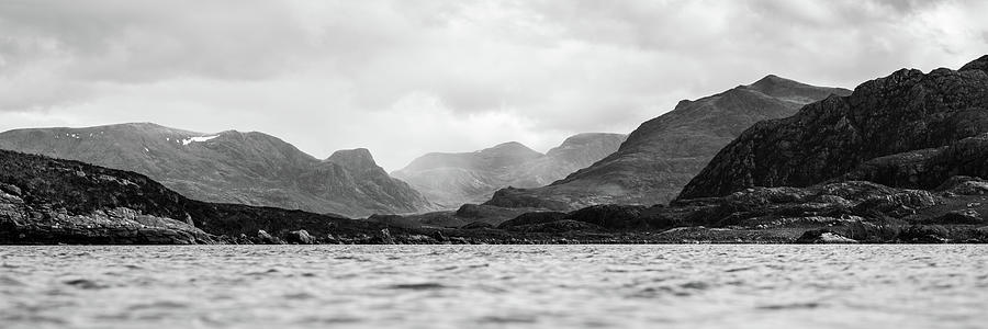 Scottish Loch and Mountains black and white Photograph by Sonny Ryse