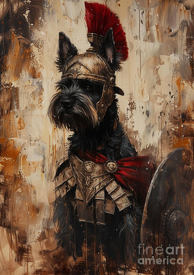 Dog Painting - Scottish Terrier - clad in the attire of a Roman philosophers companion by Adrien Efren