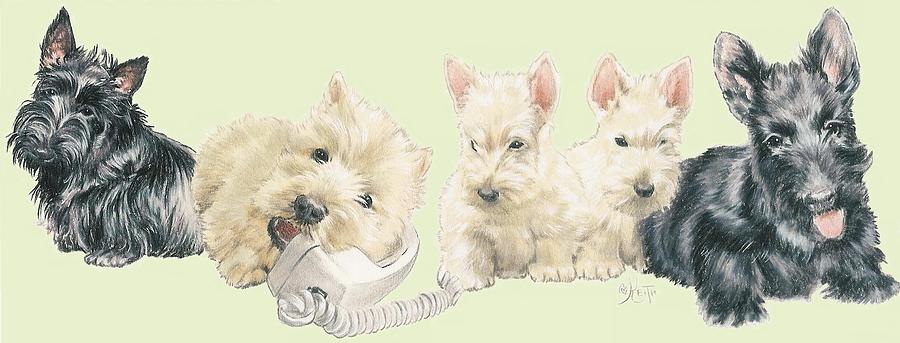 Scottish Terrier Puppies Mixed Media by Barbara Keith