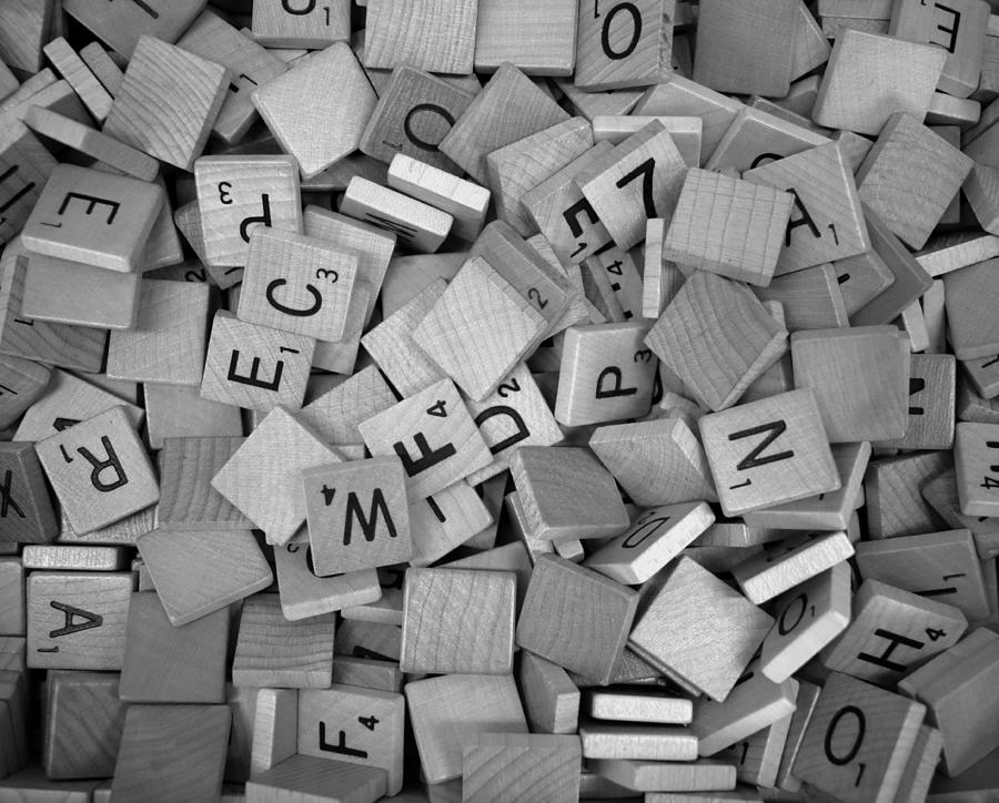 Scrabble Photograph - Scrabble Letters - Black and White by David Hinds