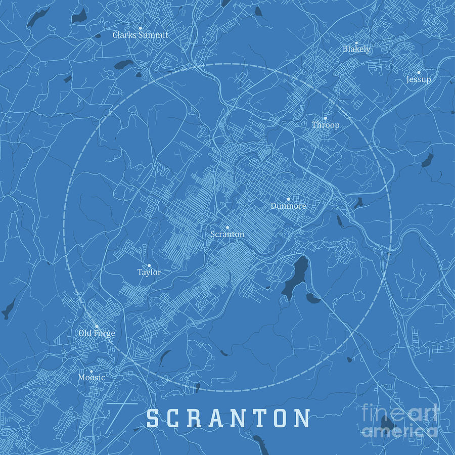 Scranton PA City Vector Road Map Blue Text Digital Art by Frank ...