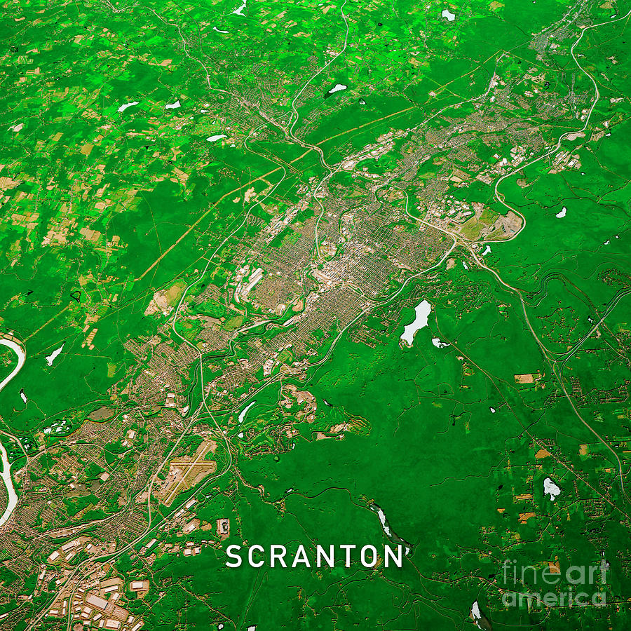 Scranton Pennsylvania 3D Render Map Color Top View Jun 2018 Digital Art