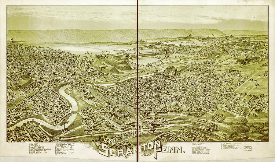 Scranton Pennsylvania Historical Vintage Map Drawing by Joseph S Giacalone
