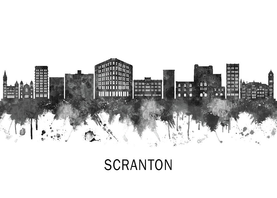 Scranton Pennsylvania Skyline BW Mixed Media by NextWay Art - Fine Art ...