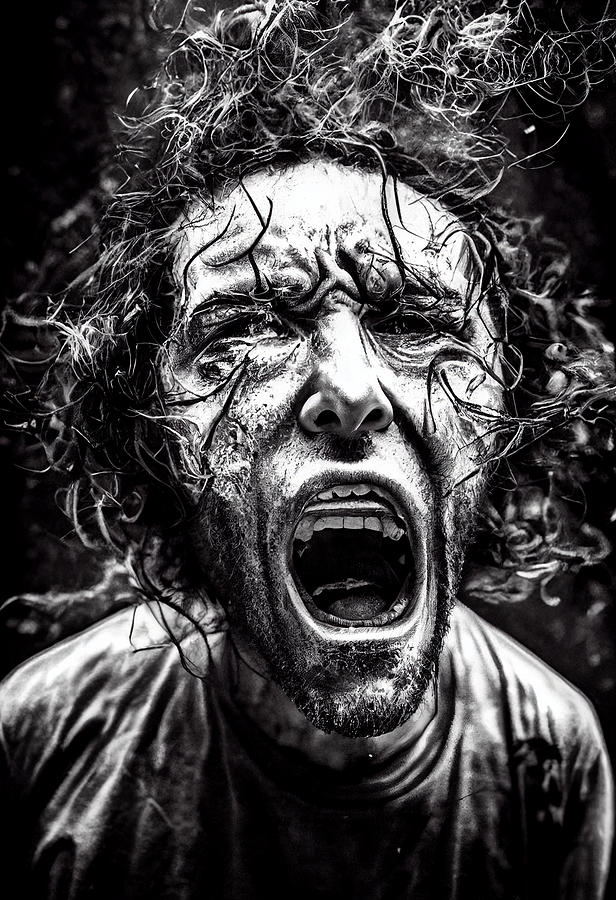 Fantasy Painting - Screaming  man  horror  in  his  eyes  disheveled  hair  oppr  763043ba645a  d645bf  645ff043  992d  by Celestial Images